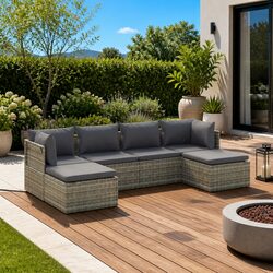 Sturdy 6 Piece Garden Lounge Set with Cushions in Grey