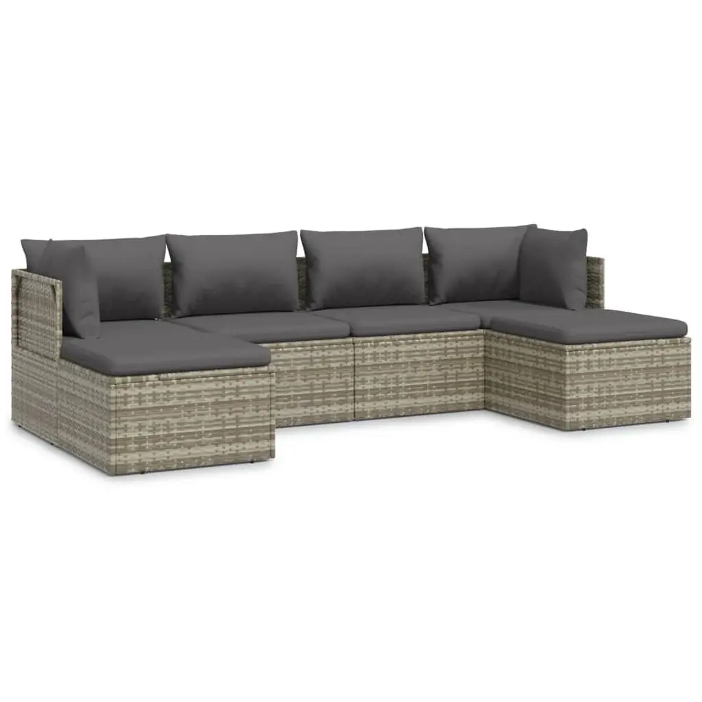 6 Piece Garden Lounge Set Poly Rattan Steel Frame Grey Outdoor Furniture