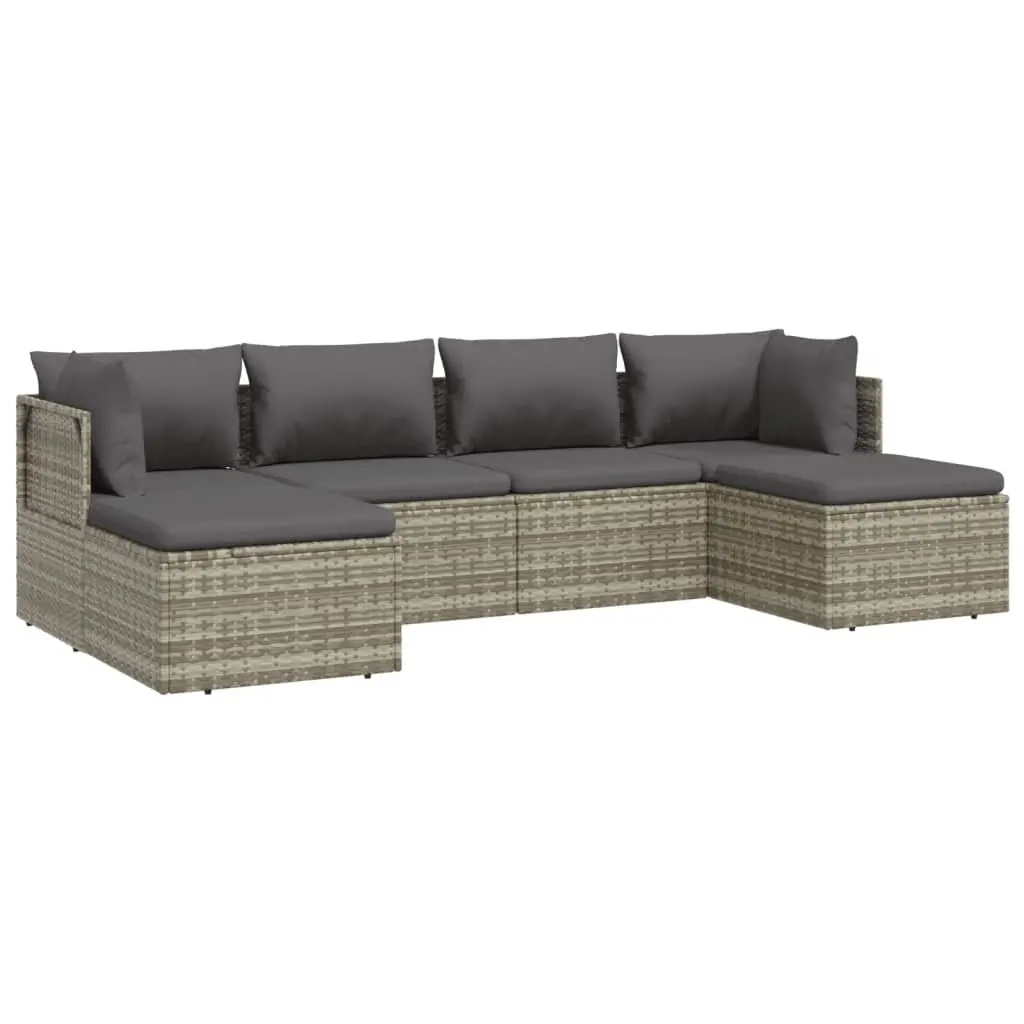 6 Piece Garden Lounge Set Poly Rattan Steel Frame Grey Outdoor Furniture
