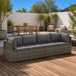 Sturdy 4 Piece Garden Lounge Set in Grey Poly Rattan