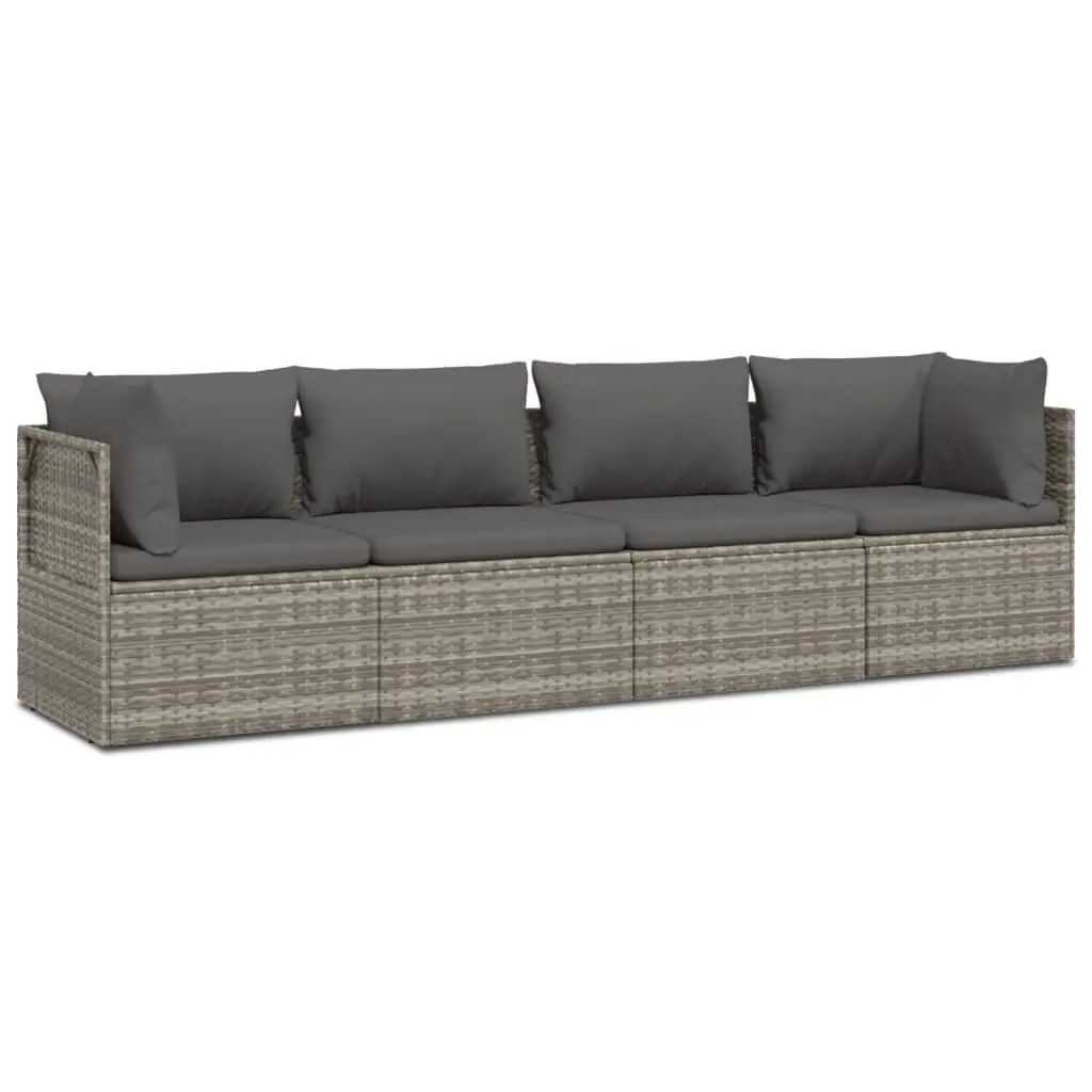 4 Piece Garden Lounge Set Poly Rattan Steel Frame Grey Outdoor Furniture with Cushions