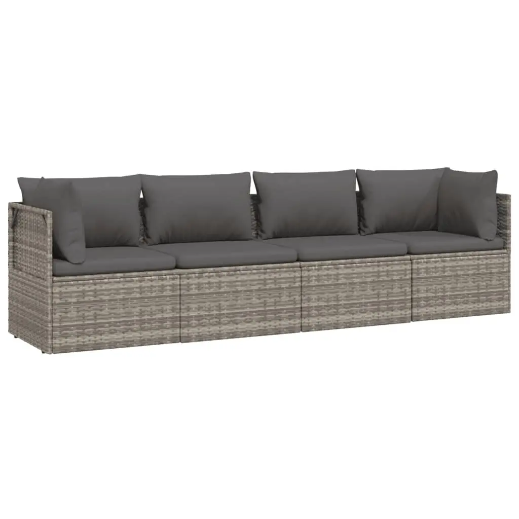 4 Piece Garden Lounge Set Poly Rattan Steel Frame Grey Outdoor Furniture with Cushions