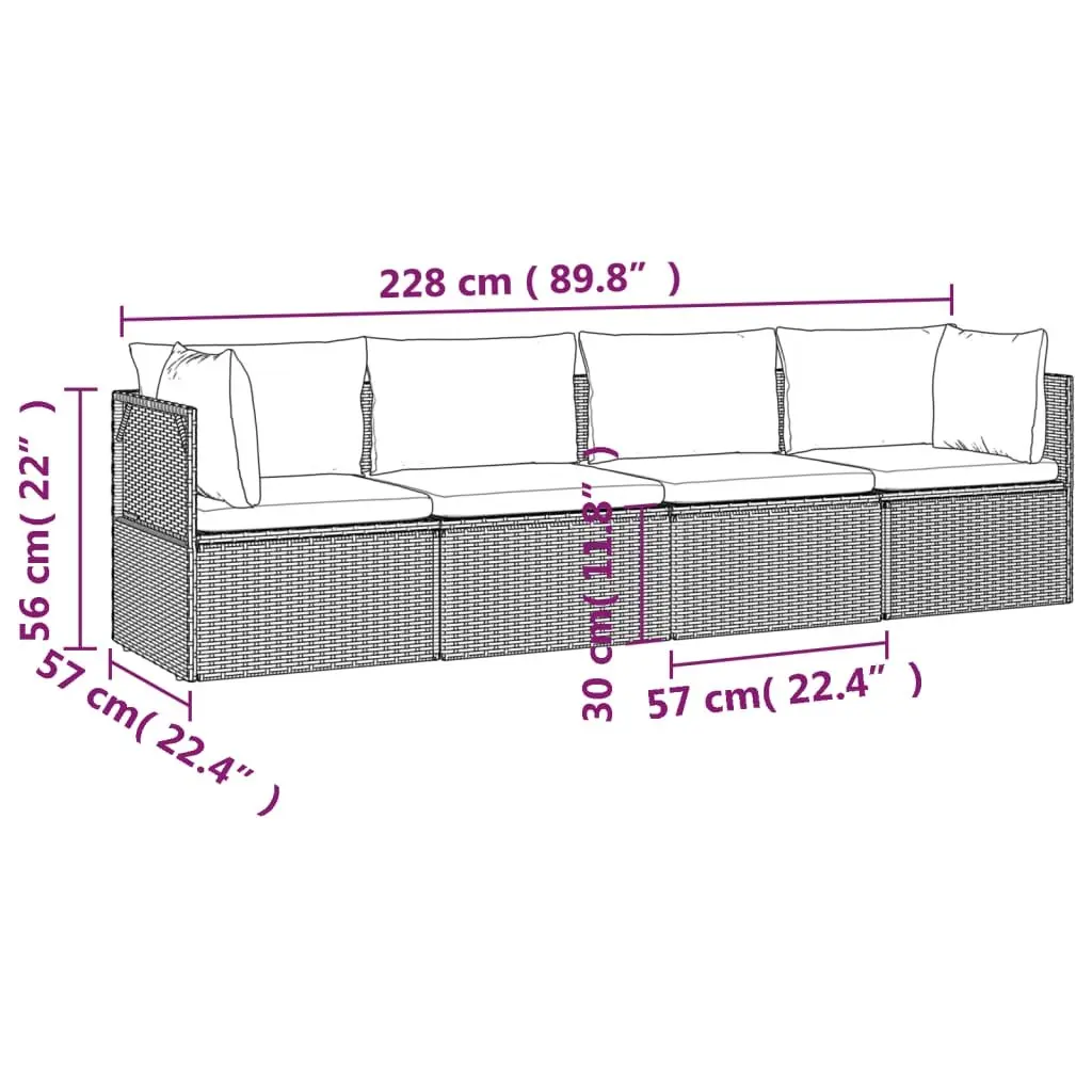 4 Piece Garden Lounge Set Poly Rattan Steel Frame Grey Outdoor Furniture with Cushions