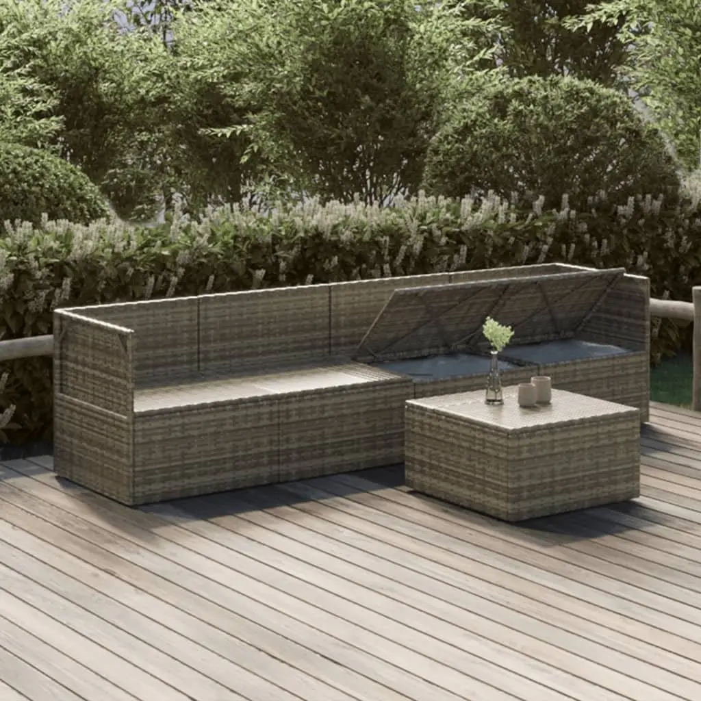 5 Piece Garden Lounge Set Poly Rattan Steel Frame Grey Outdoor Furniture with Cushions