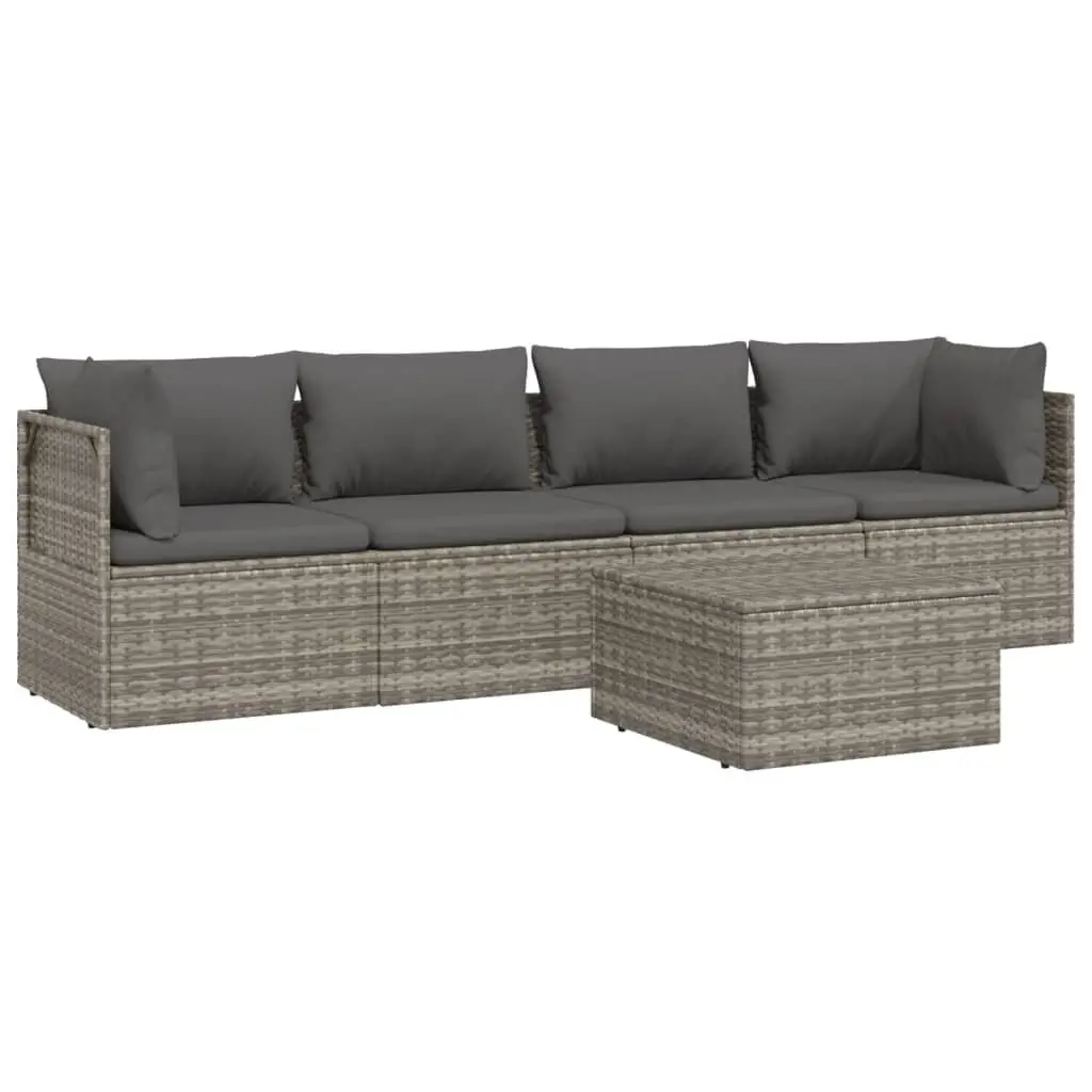 5 Piece Garden Lounge Set Poly Rattan Steel Frame Grey Outdoor Furniture with Cushions