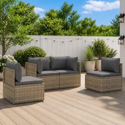 Premium 4 Piece Garden Lounge Set in Grey with Cushions