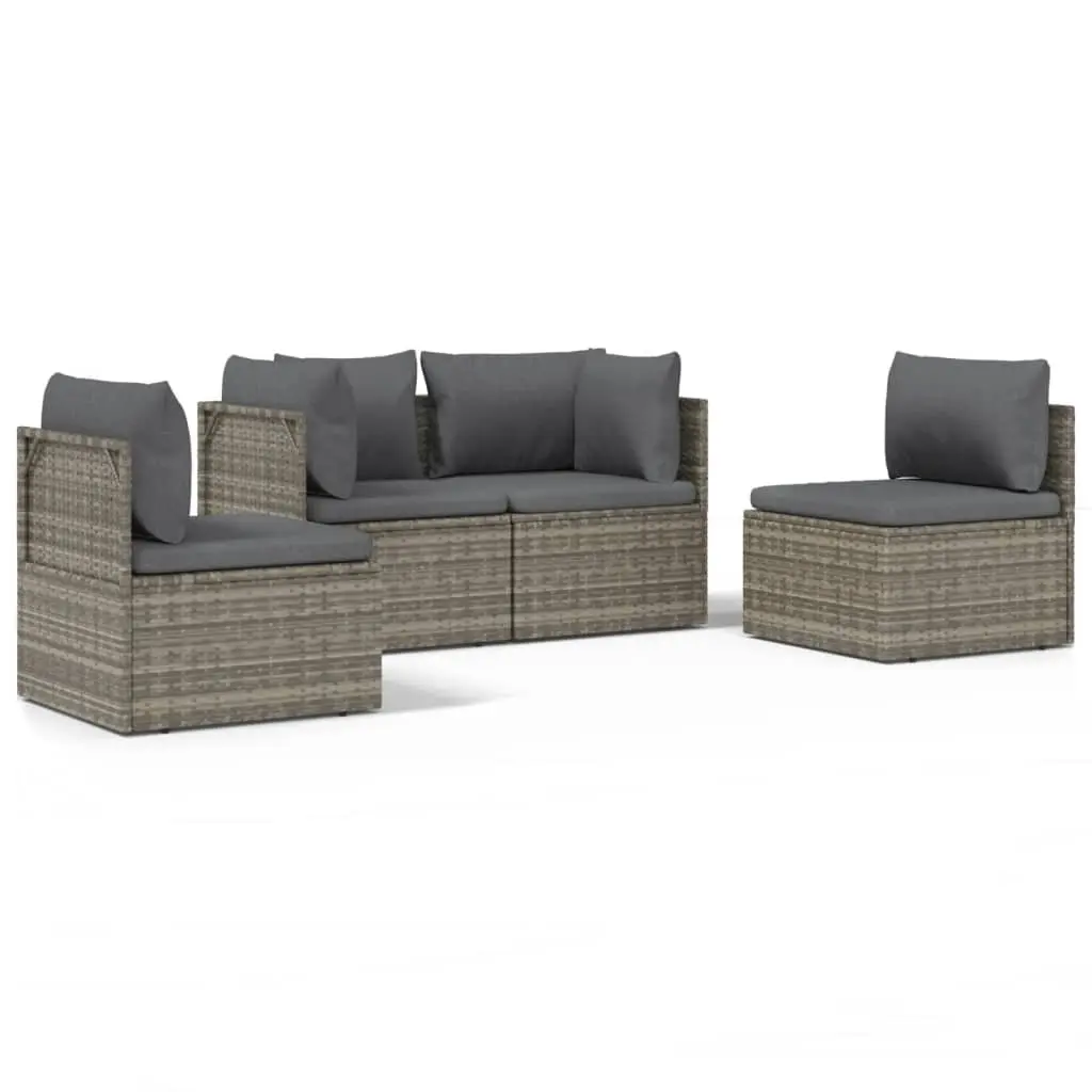 4 Piece Garden Lounge Set Poly Rattan Steel Grey