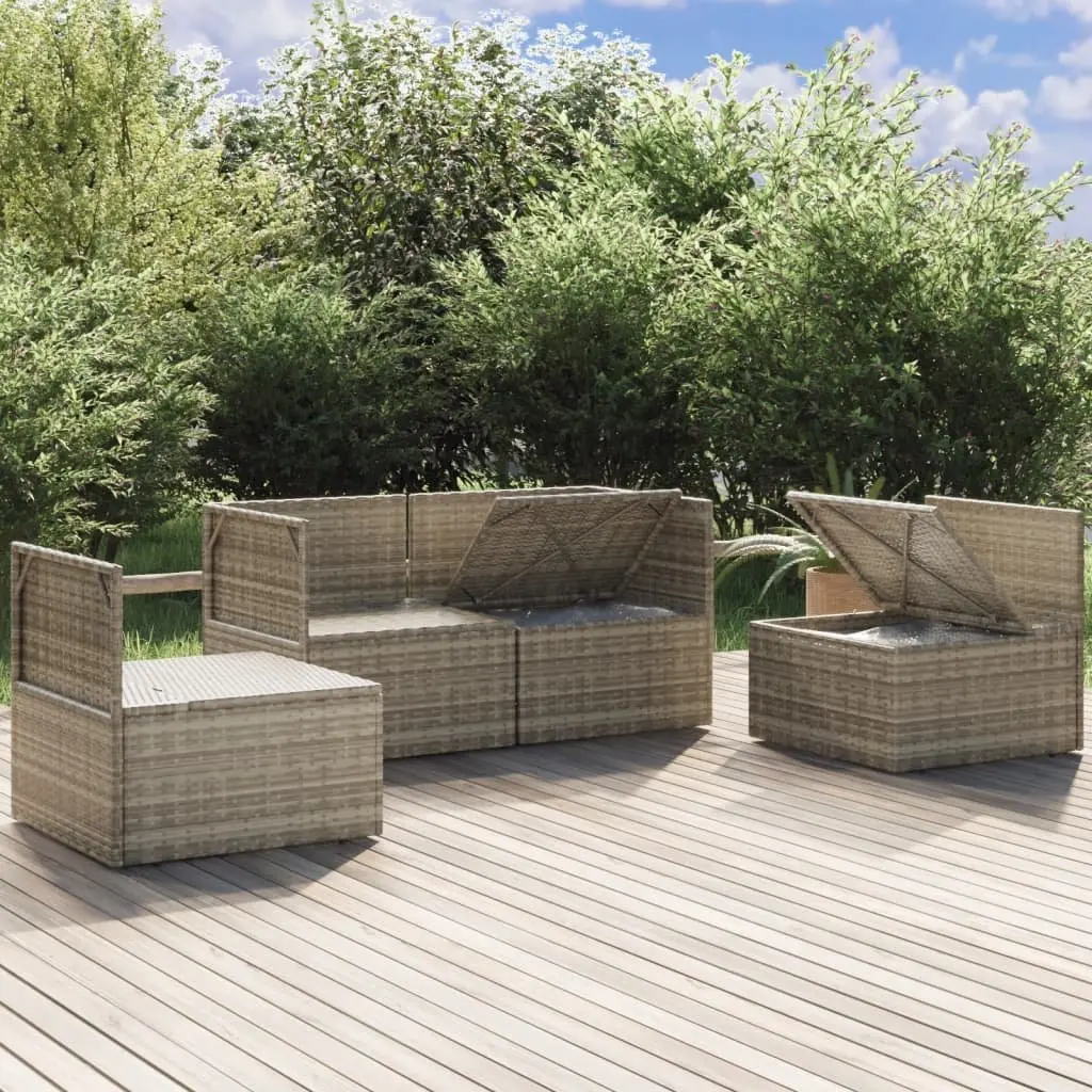4 Piece Garden Lounge Set Poly Rattan Steel Grey