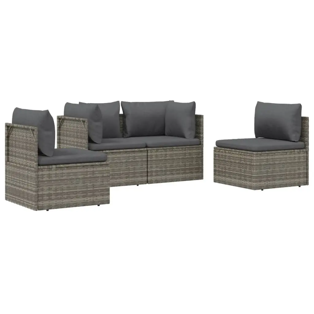 4 Piece Garden Lounge Set Poly Rattan Steel Grey