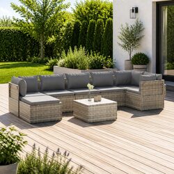 8 Piece Garden Lounge Set Grey Poly Rattan Outdoor Furniture