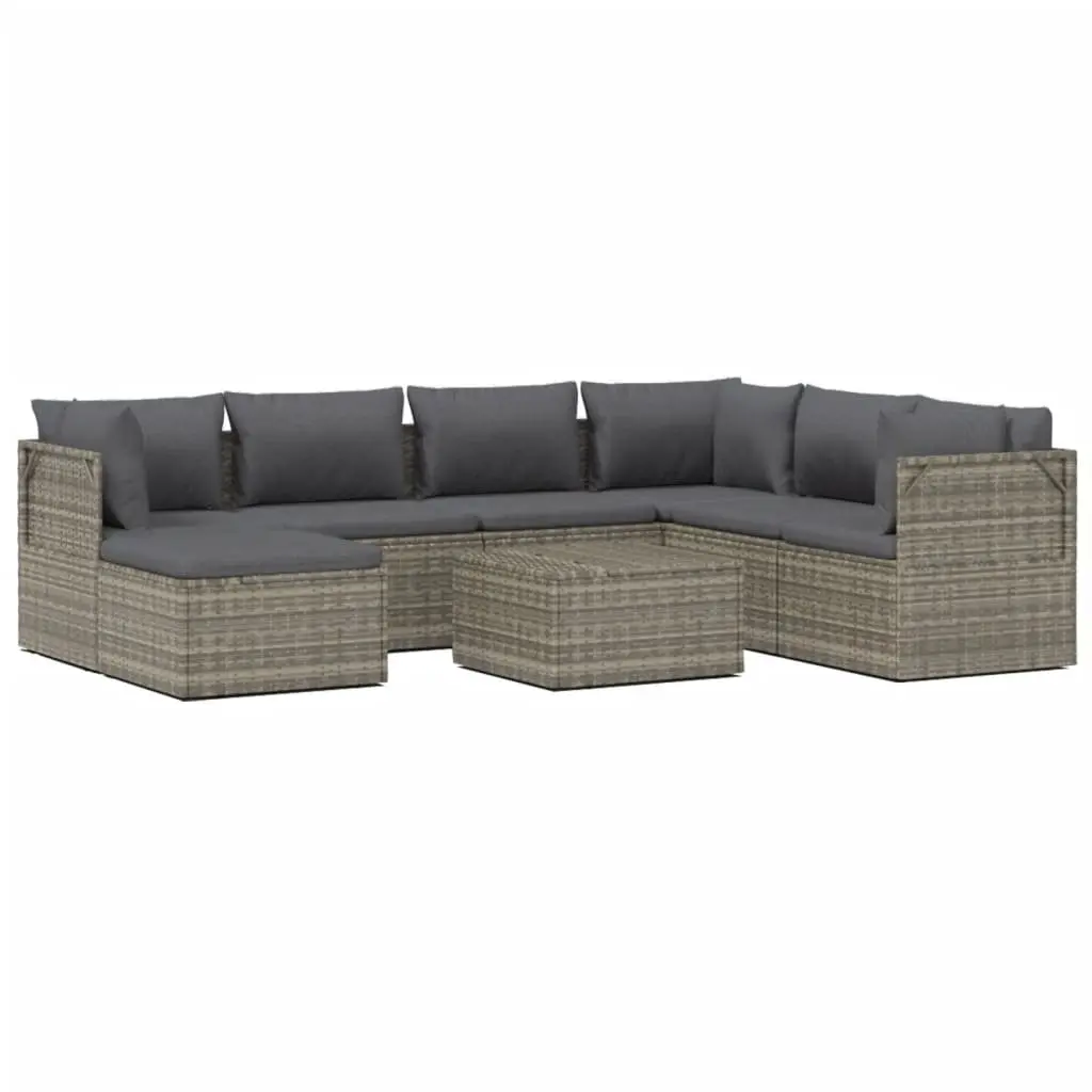 8 Piece Garden Lounge Set Poly Rattan Steel Frame Grey Outdoor Furniture