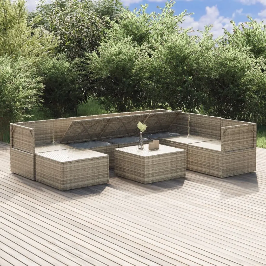 8 Piece Garden Lounge Set Poly Rattan Steel Frame Grey Outdoor Furniture