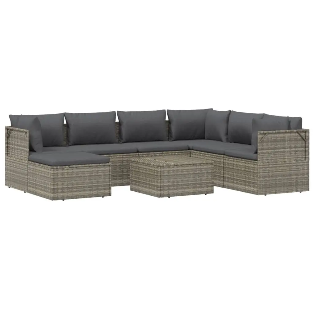 8 Piece Garden Lounge Set Poly Rattan Steel Frame Grey Outdoor Furniture