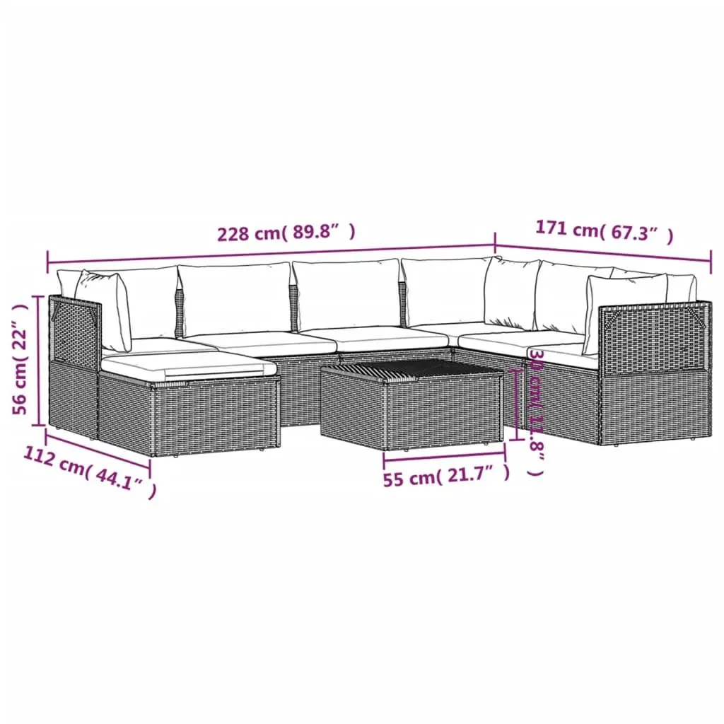 8 Piece Garden Lounge Set Poly Rattan Steel Frame Grey Outdoor Furniture