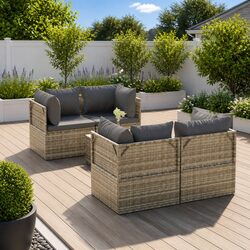 5 Piece Grey Poly Rattan Garden Lounge Set with Cushions