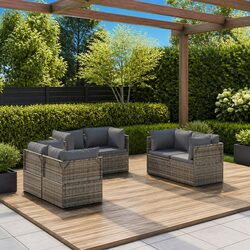 Durable Grey Garden Corner Sofa Set 6 Pieces