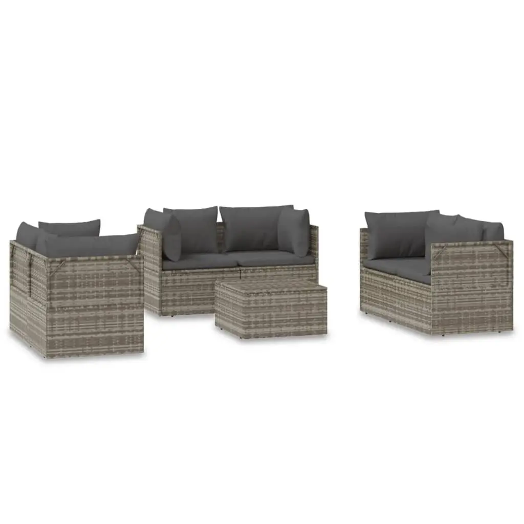 7 Piece Garden Lounge Set Poly Rattan Grey Outdoor Furniture with Cushions