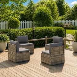 Stylish Garden Middle Sofa Set of 4 Grey Poly Rattan 57cm