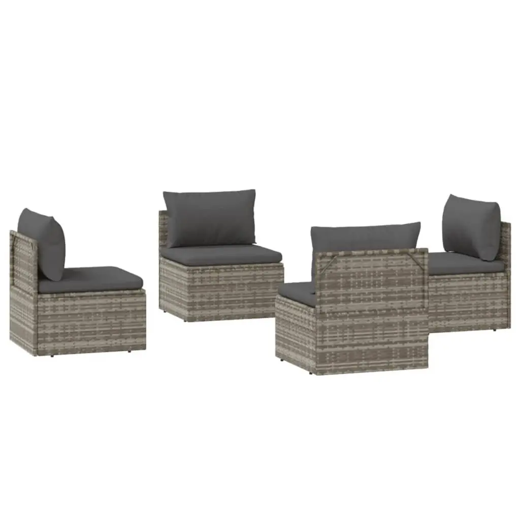 Garden Middle Sofas Poly Rattan 57x57x56 cm Grey Outdoor Furniture Set 4 Piece