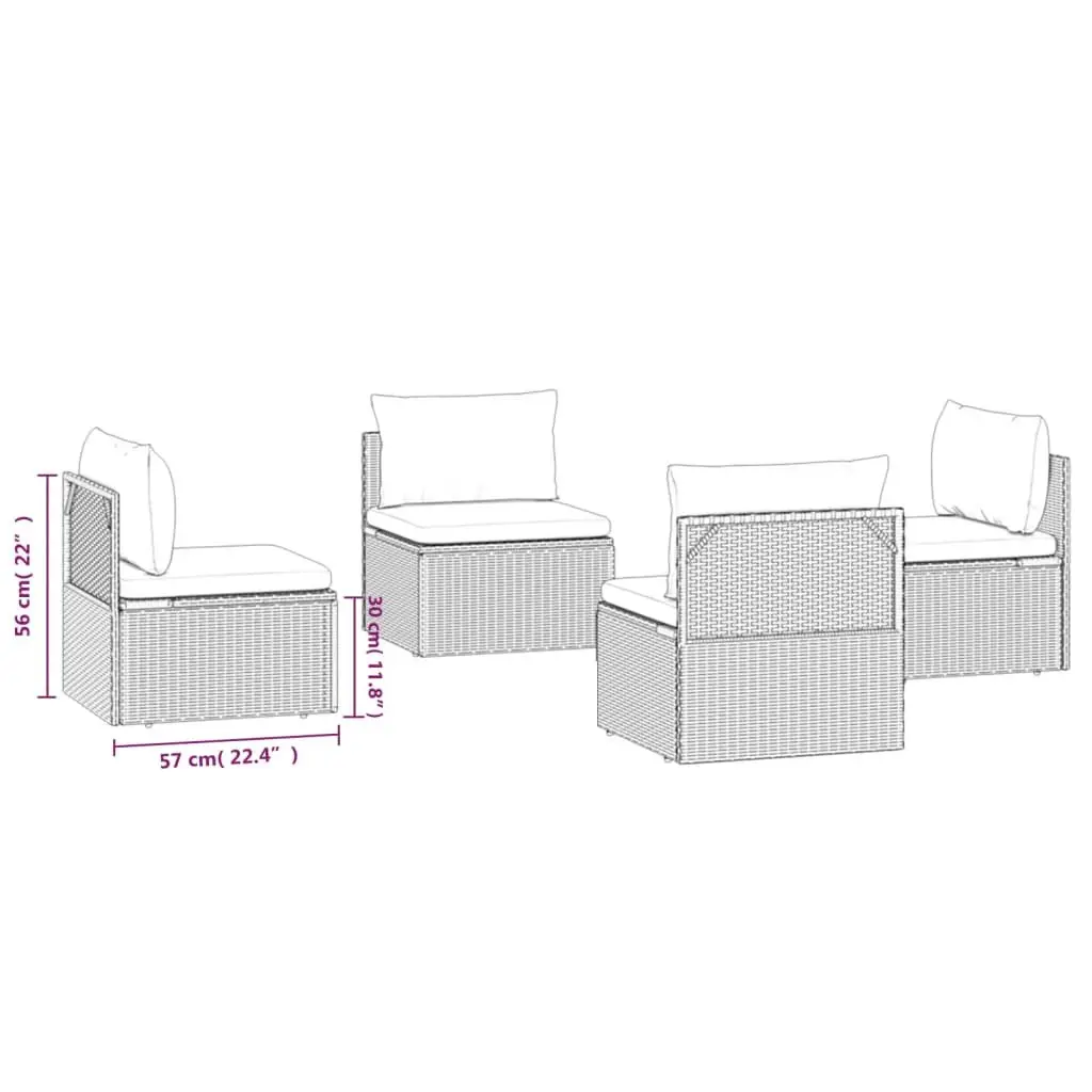 Garden Middle Sofas Poly Rattan 57x57x56 cm Grey Outdoor Furniture Set 4 Piece