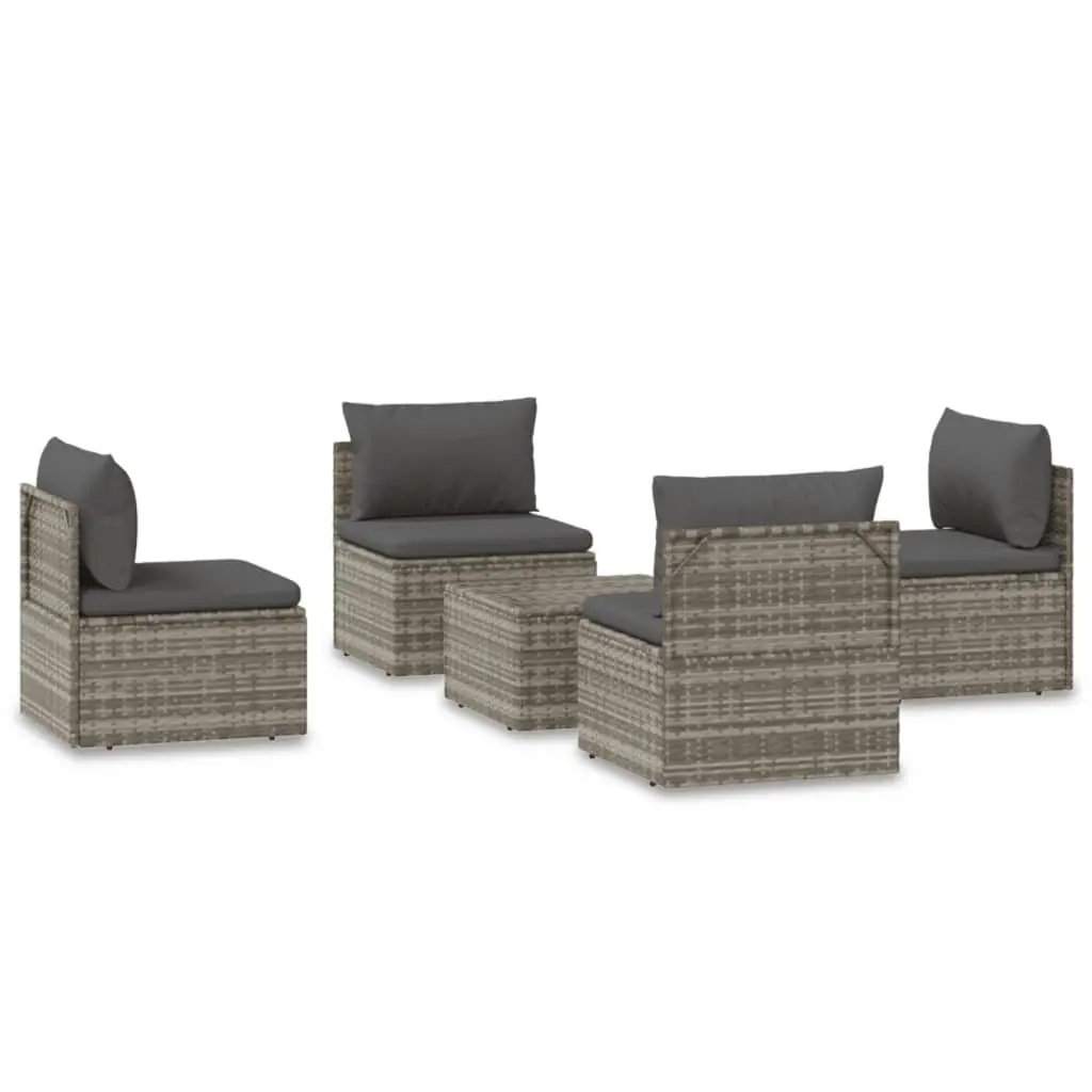 Garden Lounge Set Poly Rattan 5 Piece Outdoor Furniture Grey