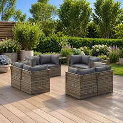 Durable 8-Piece Grey Garden Corner Sofa Set with Storage