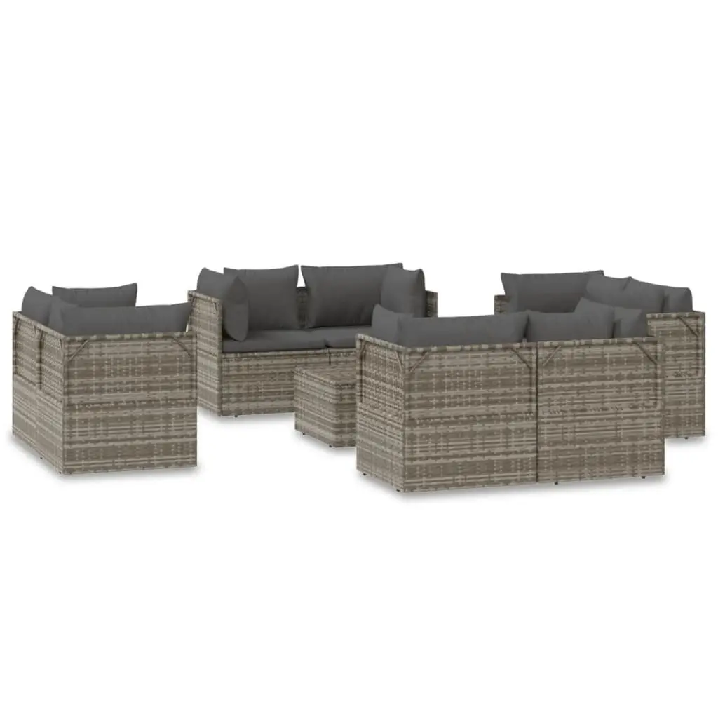 9 Piece Grey Poly Rattan Outdoor Lounge Set