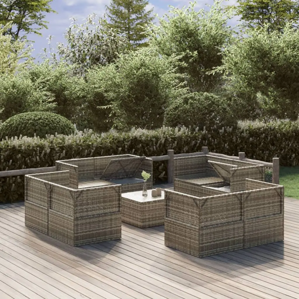 9 Piece Grey Poly Rattan Outdoor Lounge Set