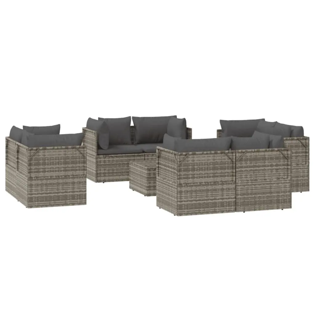 9 Piece Grey Poly Rattan Outdoor Lounge Set