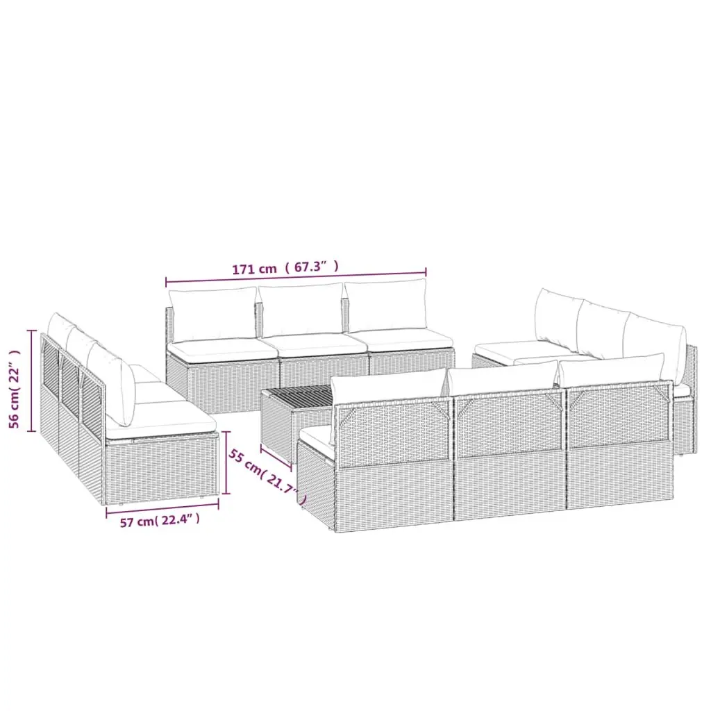 9 Piece Grey Poly Rattan Outdoor Lounge Set