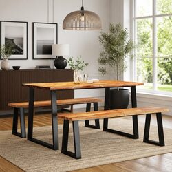 Elegant 3 Piece Dining Set with Live Edge Acacia Wood