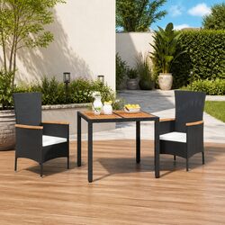 Black Poly Rattan 3 Piece Outdoor Dining Set with Cushions