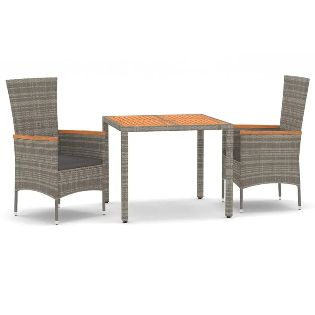 Garden Dining Set PE Rattan 3 Piece Outdoor Furniture with Cushions Grey