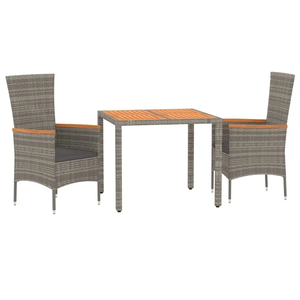 Garden Dining Set PE Rattan 3 Piece Outdoor Furniture with Cushions Grey