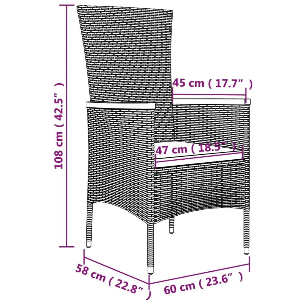 Garden Dining Set PE Rattan 3 Piece Outdoor Furniture with Cushions Grey