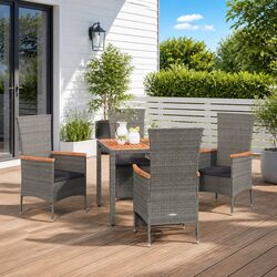 5 Piece Grey Rattan Garden Dining Set with Cushions