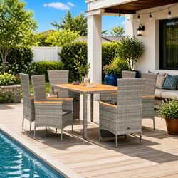 Durable 7-Piece Garden Dining Set with Cushions in Grey