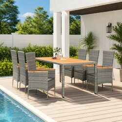Grey Poly Rattan 7 Piece Outdoor Dining Set with Cushions