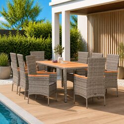 Premium 9 Piece Grey Rattan Garden Dining Set with Cushions