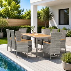 Elegant 9-Piece Garden Dining Set with Rattan Chairs