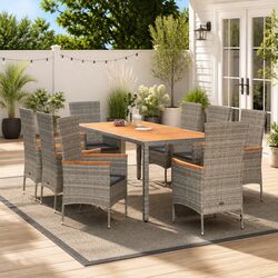 Stylish 9-Piece Grey Garden Dining Set with Cushions