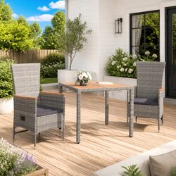 3-Piece Outdoor Dining Set with Grey Rattan Chairs