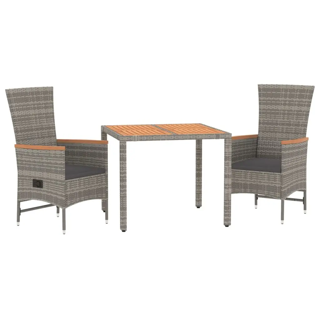 3-Piece Outdoor Dining Set with Grey Rattan Chairs