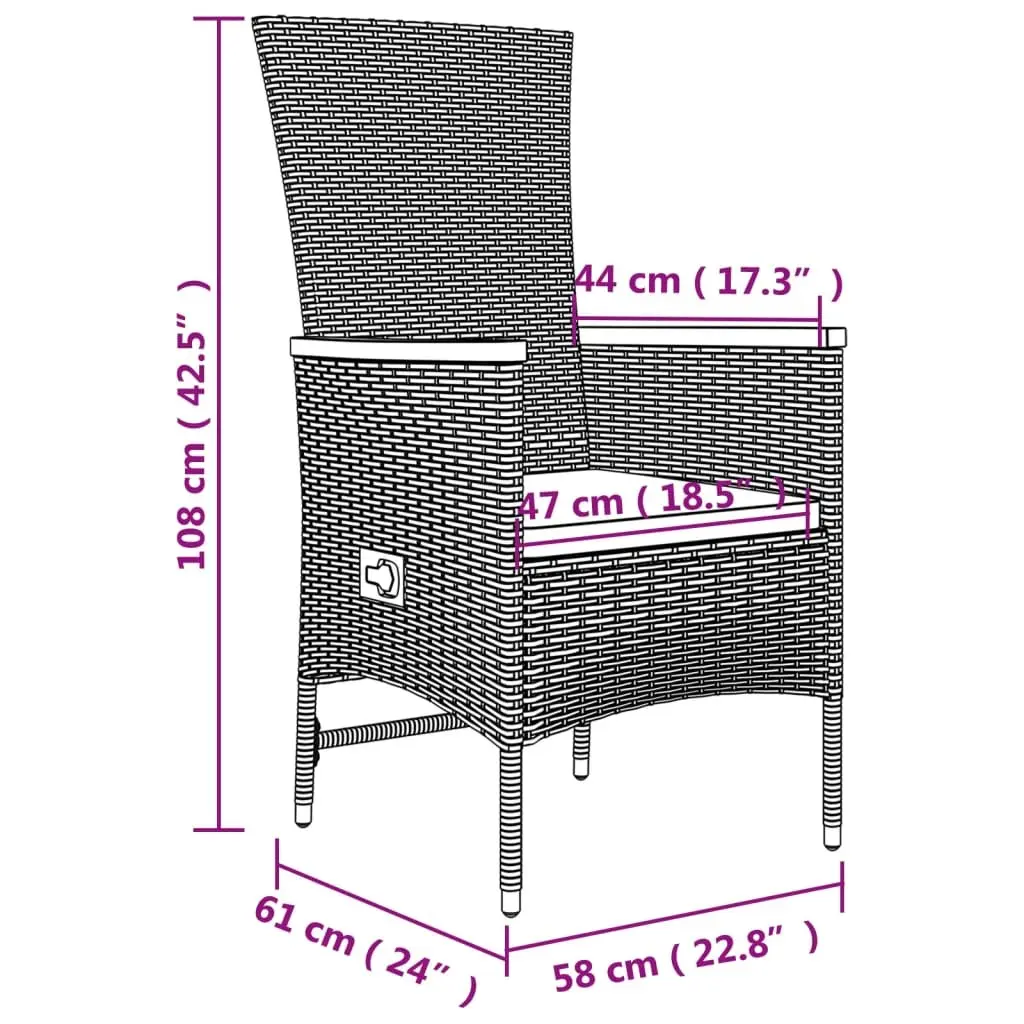 3-Piece Outdoor Dining Set with Grey Rattan Chairs