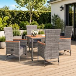 Durable 5 Piece Outdoor Dining Set in Grey Rattan
