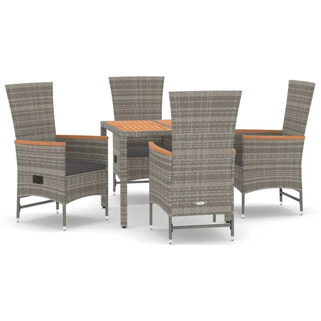 5 Piece Outdoor Dining Set PE Rattan Grey Chairs Table Garden Patio Furniture