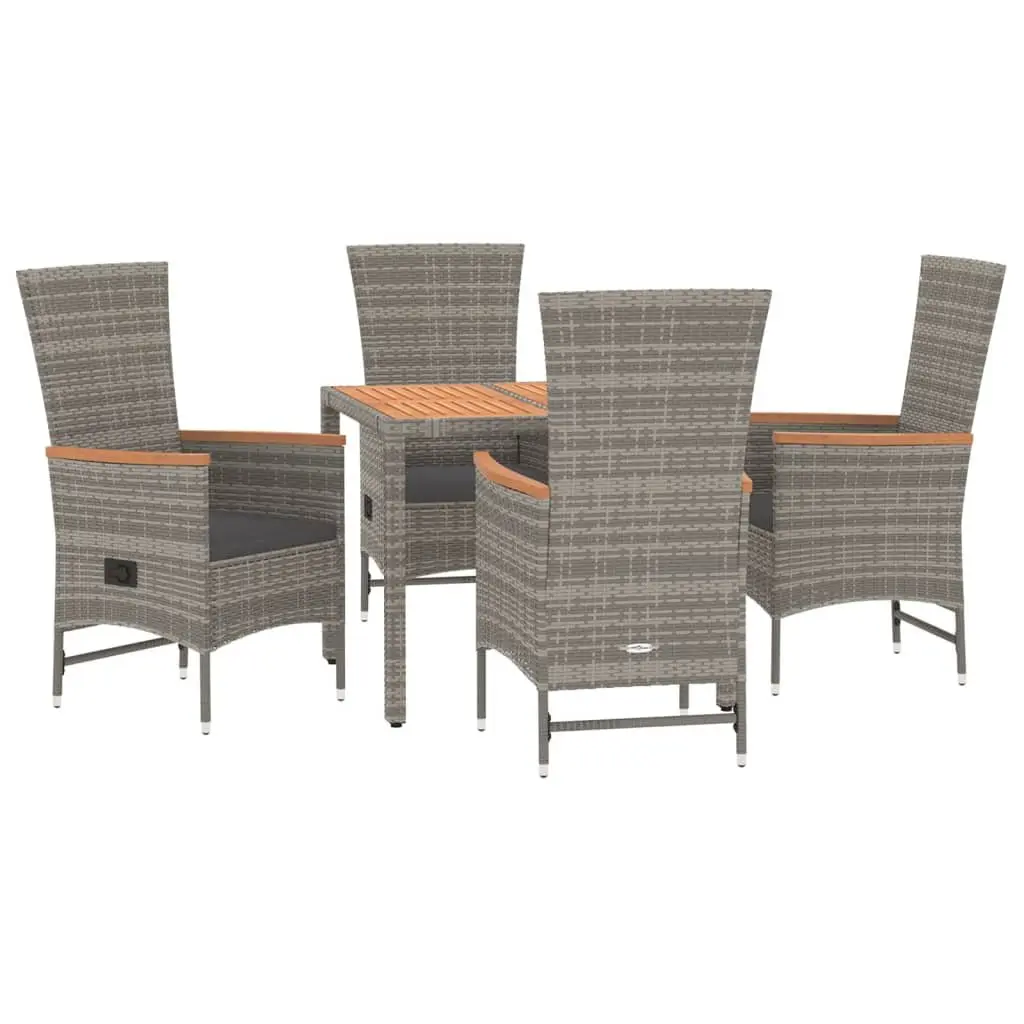 5 Piece Outdoor Dining Set PE Rattan Grey Chairs Table Garden Patio Furniture