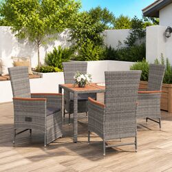 5 Piece Garden Dining Set with Grey Poly Rattan Chairs
