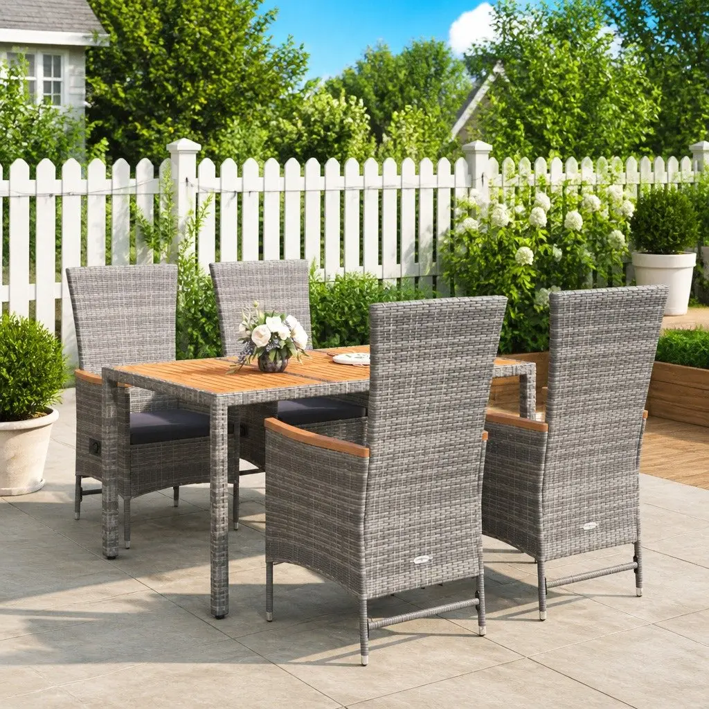 5 Piece Garden Dining Set with Durable Grey Poly Rattan