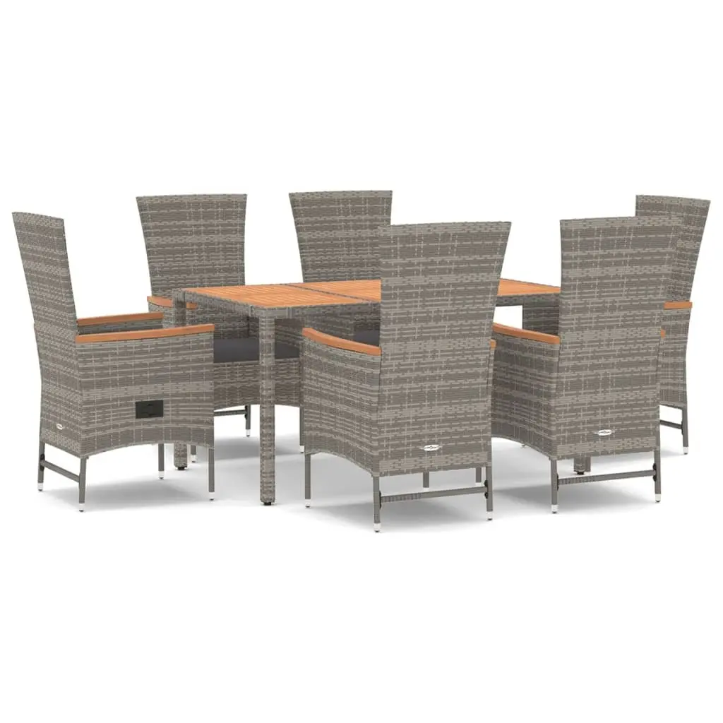 Garden Dining Set PE Rattan 7 Piece Outdoor Furniture Grey Chairs Table Cushions